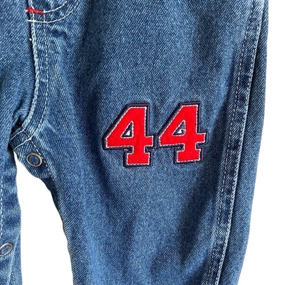 Baby’s Vintage Denim Overalls Blue Football Rugby Touchdown Embroidery Sz 6-9 mo - Picture 6 of 16